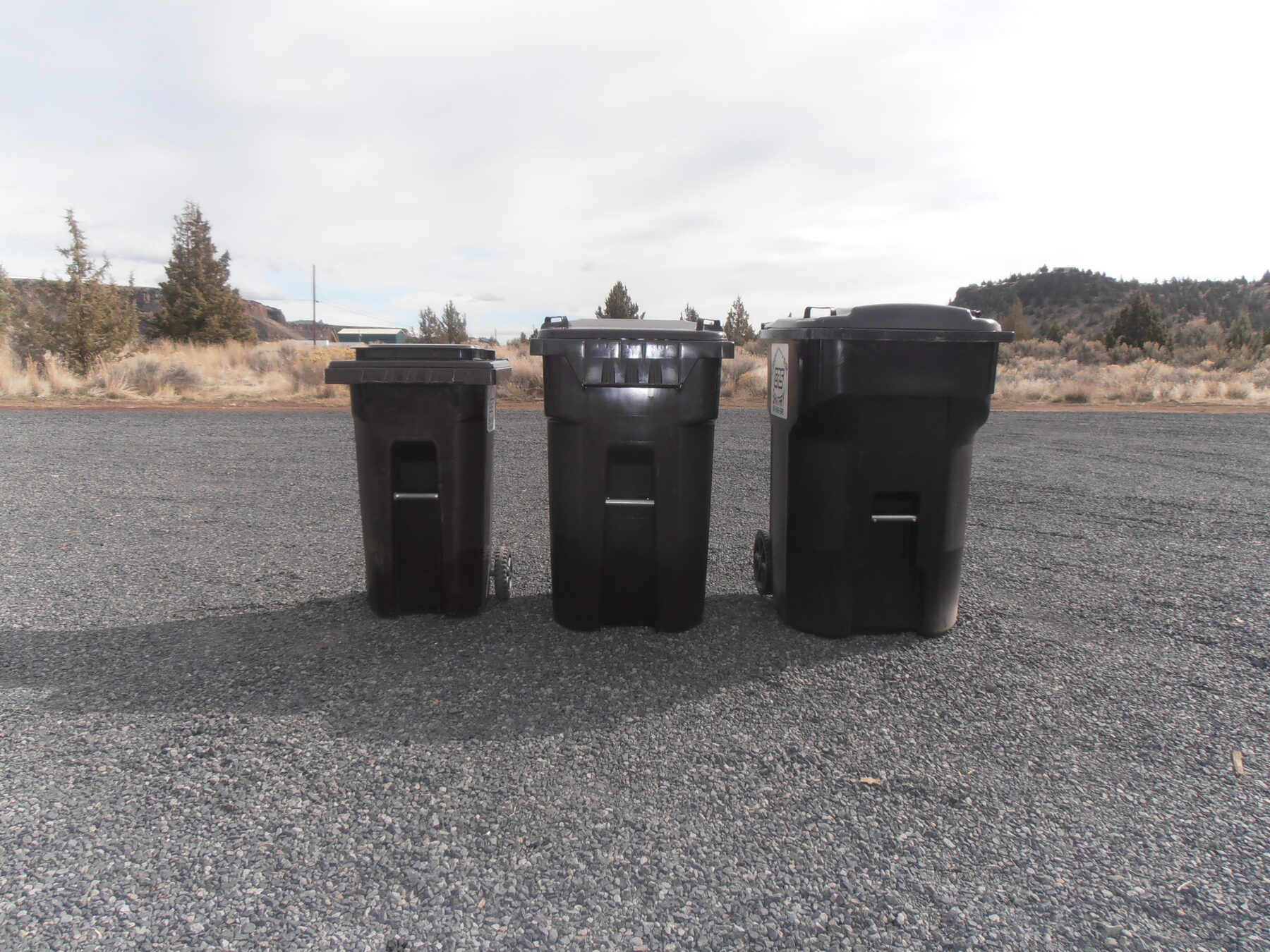 Three roll carts lined up on the gravel